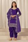 Violet Silk Embroidered Kurta Set With Patiala Salwar