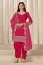 Fuchsia Pink Silk Embroidered Kurta Set With Patiala Salwar