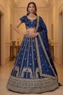 Navy Blue Silk Embroidered Lehenga Set