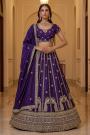 Violet Silk Embroidered Lehenga Set