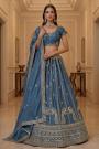 Dusky Blue Silk Embroidered Lehenga Set