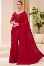 Bright Red Satin Chiffon Embroidered Saree