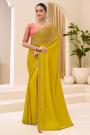 Lemon Yellow Satin Chiffon Embroidered Saree