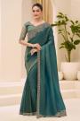 Teal Green Tissue Silk Embroidered Saree