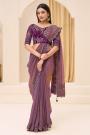 Plum Georgette Tissue Silk Embroidered Saree