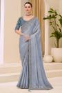 Cornflower Blue Satin Embroidered Saree