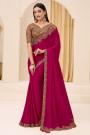 Cherry Red Satin Georgette Embroidered Saree