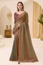 Olive Green Georgette Tissue Silk Embroidered Saree
