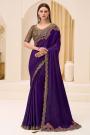Violet Satin Chiffon Embroidered Saree