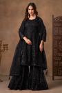 Black Net Embroidered Sharara Kurta Set