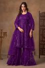Purple Net Embroidered Sharara Kurta Set