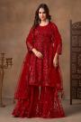 Red Net Embroidered Sharara Kurta Set