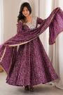 Plum Rayon Printed & Embroidered Anarkali Set