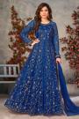 Royal Blue Net Embroidered Front Slit Anarkali Dress
