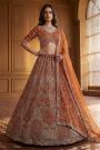 Burnt Orange Net Embroidered Lehenga Set
