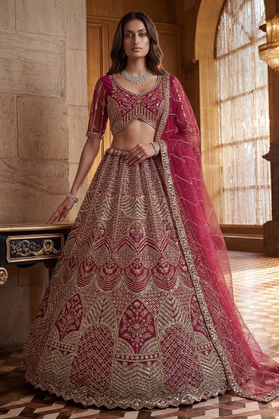 Deep Red Net Embroidered Lehenga Set Deep Red Net Embroidered Lehenga Set