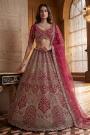 Deep Red Net Embroidered Lehenga Set