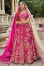 Magenta Pink Silk Embroidered Lehenga Set With 2 Net Dupattas