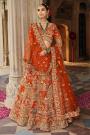 Burnt Orange Silk Embroidered Lehenga Set With 2 Net Dupattas