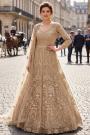 Champagne Gold Net Embroidered Anarkali With Skirt & Dupatta