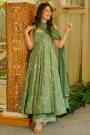 Fern Green Muslin Cotton Printed Anarkali Style Kurta Set
