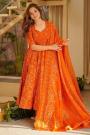 Orange Muslin Cotton Printed Anarkali Style Kurta Set