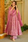 Mauve Muslin Cotton Printed Anarkali Style Kurta Set