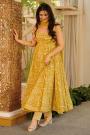 Mustard yellow Muslin Cotton Printed Anarkali Style Kurta Set