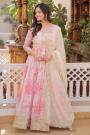 Light Pink Silk Printed & Embroidered Anarkali With Dupatta