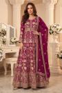 Magenta Pink Georgette Embroidered Anarkali Dress With Dupatta