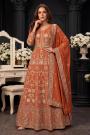 Burnt Orange Georgette Embroidered Anarkali Dress With Dupatta