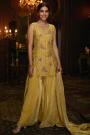 Yellow Organza Silk Embroidered Top & Palazzo Set With Dupatta