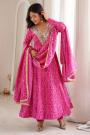 Fuchsia Pink Rayon Printed & Embroidered Anarkali Set