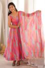 Multicolor Organza Silk Printed & Embroidered Anarkali Set