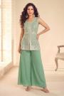 Mint Green Georgette Embroidered Top & Palazzo Set With Dupatta