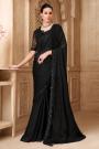 Black Satin Georgette Embroidered Saree With Jacket Blouse