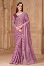 Mauve Satin Georgette Embroidered Saree With Blouse