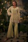 Soft Mint Crepe Silk Hand Embroidered Kurta & Palazzo Set