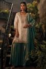 Ivory & Dark Green Jacquard Silk Embroidered Sharara Kurta Set