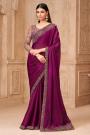 Plum Satin Georgette Embroidered Saree With Blouse