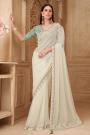 White Georgette Silk Embroidered Saree With Blouse
