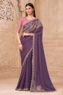 Mauve Georgette Embroidered Saree With Blouse