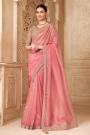 Blush Peach Tissue Silk Georgette Embroidered Saree With Blouse