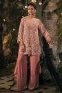Peach Pink Chinon Silk Embroidered Jaal work Kurta Set