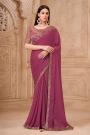 Wine Georgette Embroidered Saree With Blouse