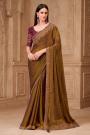 Mustard Green Satin Georgette Embroidered Saree With Blouse