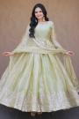 Lemon Green Silk Embroidered Anarkali Dress With Dupatta