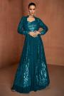 Teal Blue Georgette Embroidered 3 Piece Set