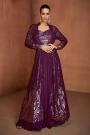 Plum Georgette Embroidered 3 Piece Set