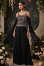 Black Georgette Embroidered Top With Palazzo & Choker Dupatta